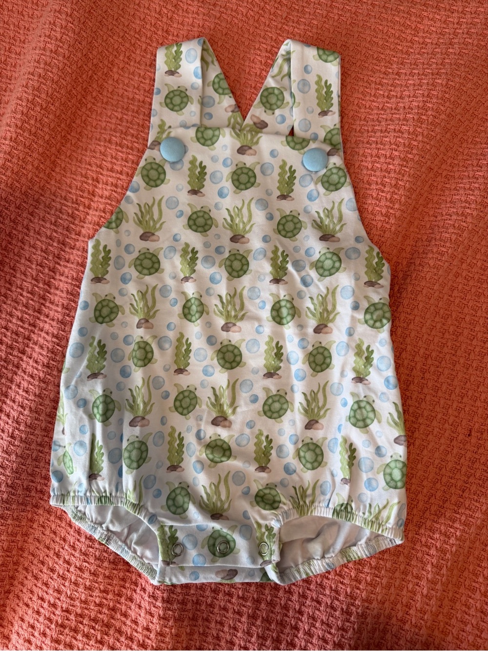 Stitchy Fish 10mo Green Turtle Print Baby One-Piece Romper NWOT